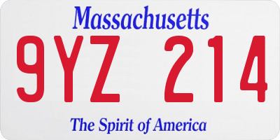 MA license plate 9YZ214