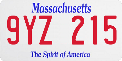 MA license plate 9YZ215