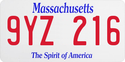 MA license plate 9YZ216