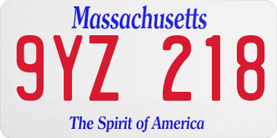 MA license plate 9YZ218