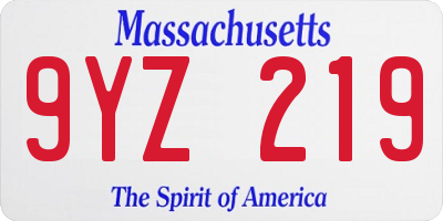 MA license plate 9YZ219