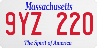 MA license plate 9YZ220