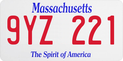 MA license plate 9YZ221