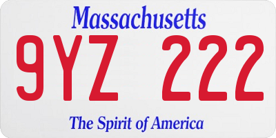 MA license plate 9YZ222