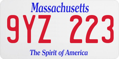 MA license plate 9YZ223