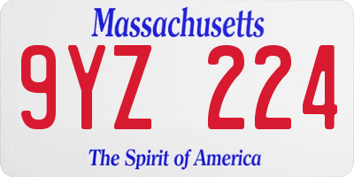 MA license plate 9YZ224