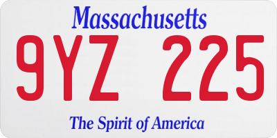 MA license plate 9YZ225