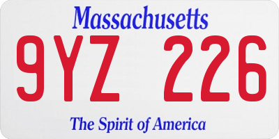 MA license plate 9YZ226