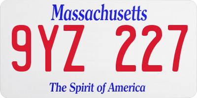 MA license plate 9YZ227