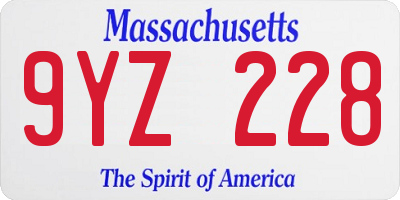 MA license plate 9YZ228