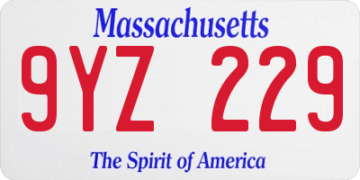 MA license plate 9YZ229
