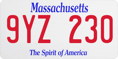 MA license plate 9YZ230