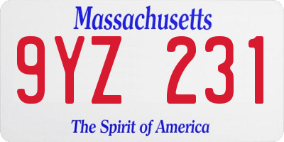 MA license plate 9YZ231