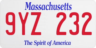 MA license plate 9YZ232