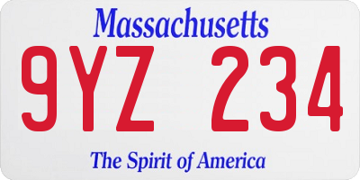 MA license plate 9YZ234