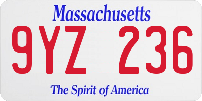 MA license plate 9YZ236