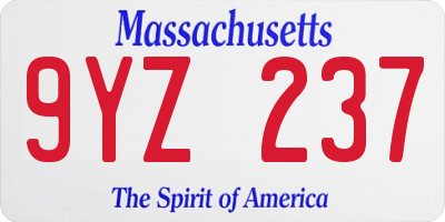 MA license plate 9YZ237