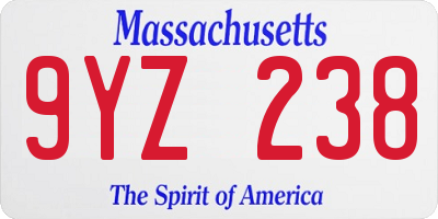 MA license plate 9YZ238