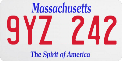 MA license plate 9YZ242