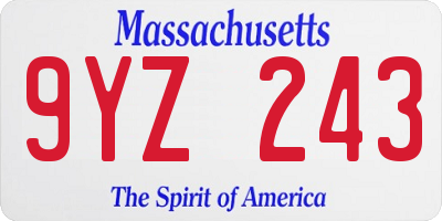 MA license plate 9YZ243
