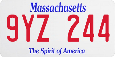 MA license plate 9YZ244
