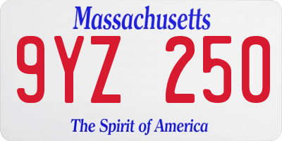 MA license plate 9YZ250