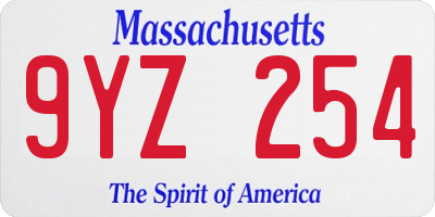 MA license plate 9YZ254