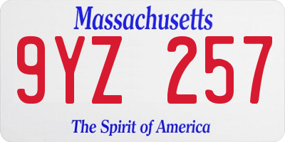 MA license plate 9YZ257