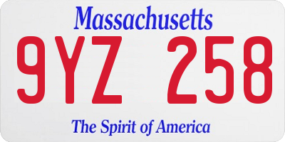 MA license plate 9YZ258