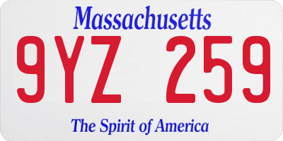 MA license plate 9YZ259