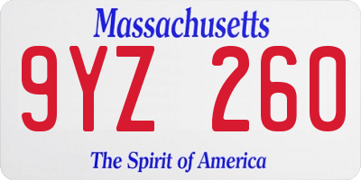 MA license plate 9YZ260