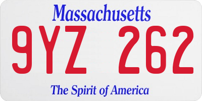 MA license plate 9YZ262