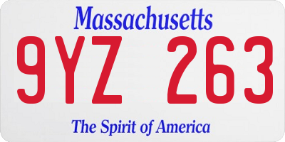 MA license plate 9YZ263