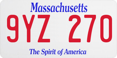 MA license plate 9YZ270