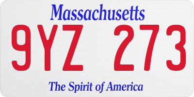 MA license plate 9YZ273