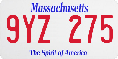 MA license plate 9YZ275