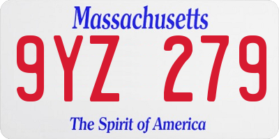 MA license plate 9YZ279