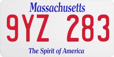 MA license plate 9YZ283