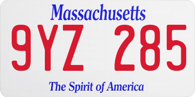 MA license plate 9YZ285