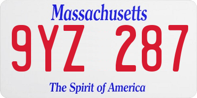 MA license plate 9YZ287
