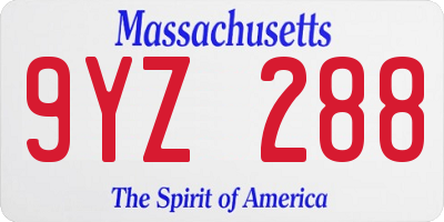 MA license plate 9YZ288