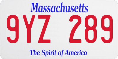 MA license plate 9YZ289
