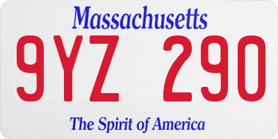 MA license plate 9YZ290