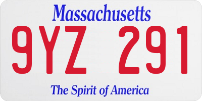 MA license plate 9YZ291