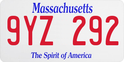 MA license plate 9YZ292
