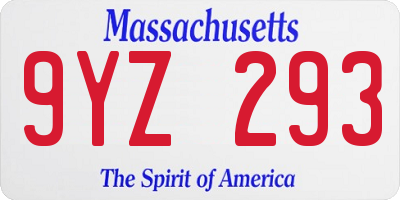 MA license plate 9YZ293