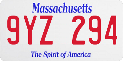 MA license plate 9YZ294