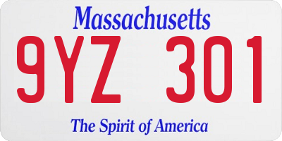 MA license plate 9YZ301