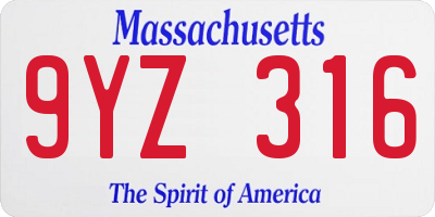 MA license plate 9YZ316