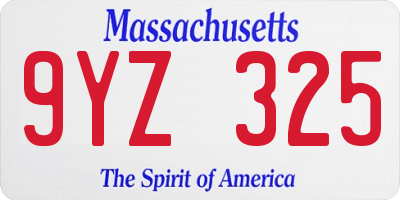 MA license plate 9YZ325